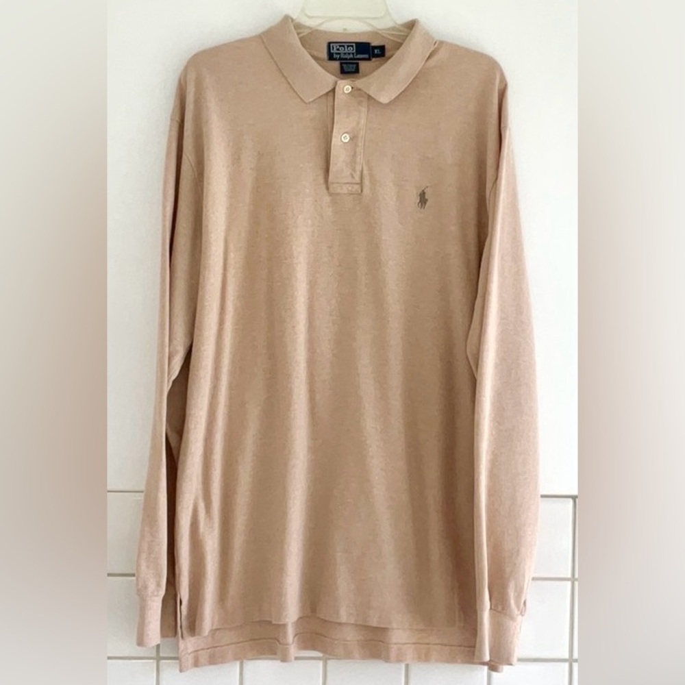 Polo by Ralph Lauren 2 Button 1/2 Placket Long Sleeve e Polo Shirt Beige/Tan XL